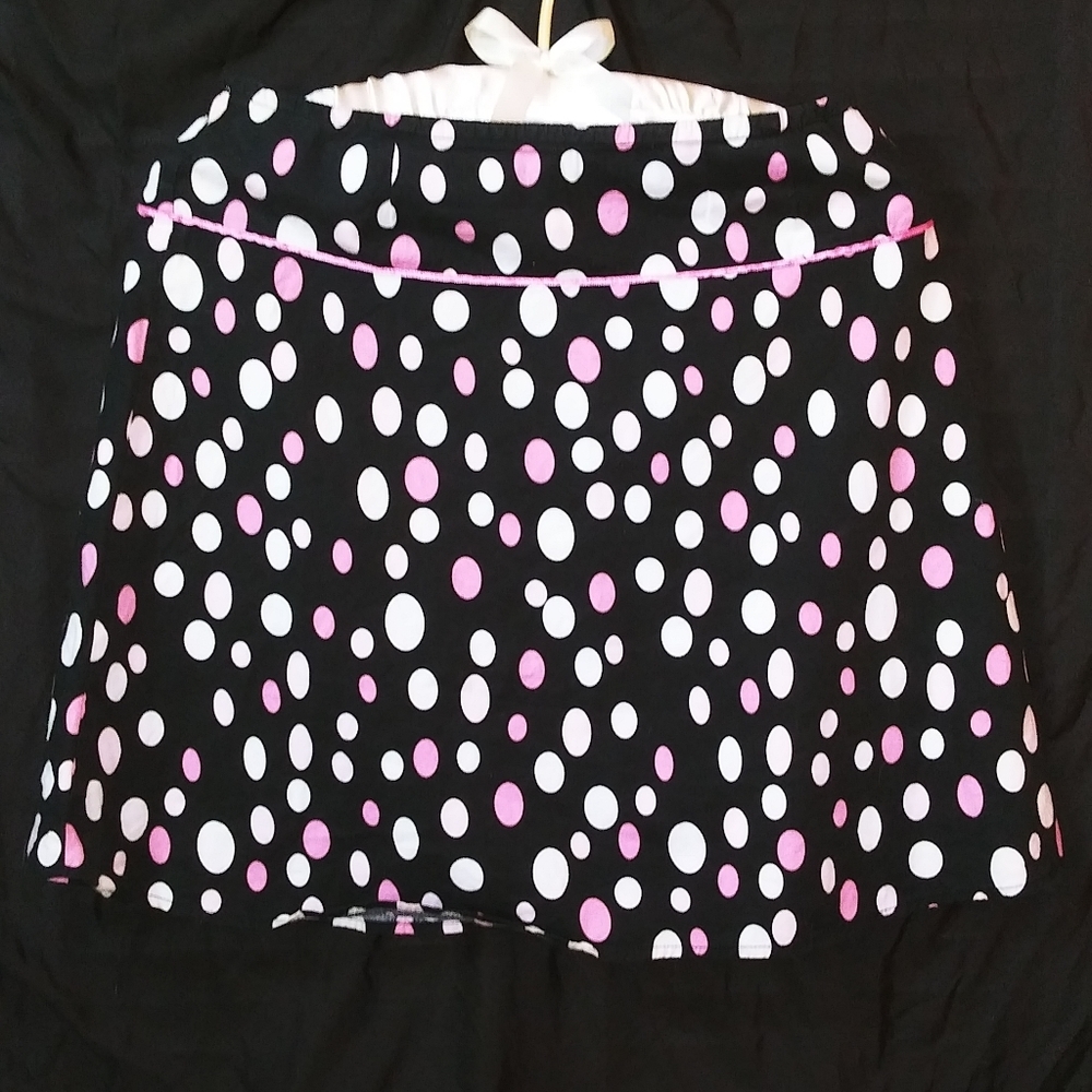 Black with pink and white polka dots